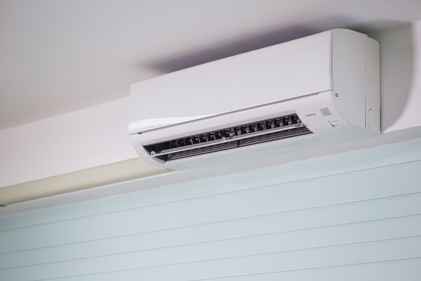 Close-up of a sleek wall mounted air conditioning unit